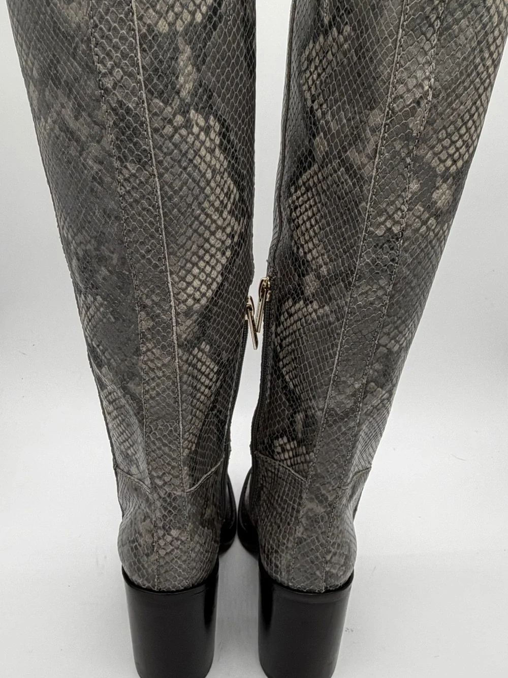 Vince Camuto Grey Snake-Print Knee Boots